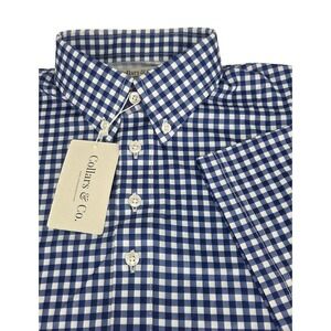 NWT Collars and Co Oxford Button Down Collar Polo Medium Blue Gingham